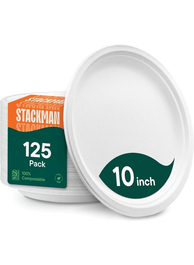 Stack Man 100% Compostable 10 Inch Heavy-Duty Plates - Image 1
